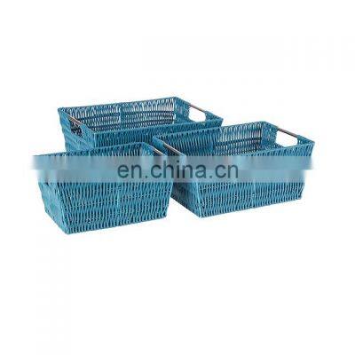 Plastic rattan woven storage basket Hand-woven plastic storage baskets with high quality stainless steel frames