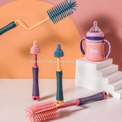 Baby bottle nipple straw cleaner brush silicone can be 360 ° rotation