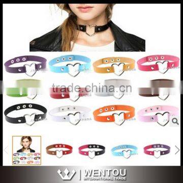 Wholesale Mix Color Leather Heart Shape BDSM Choker Necklace                        
                                                Quality Choice