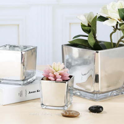 Hand Made Wedding Home Decoration Modern Luxurious Electroplate Mirror Gold Silver White Black Colored Square Glass Vase photo-2