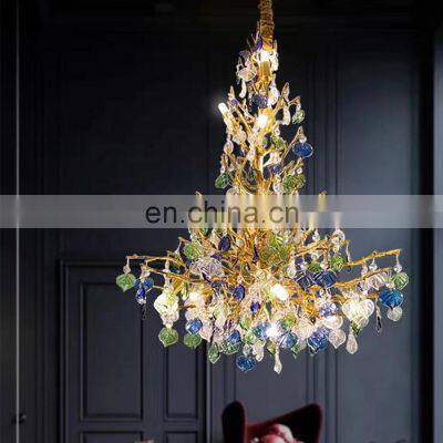 gold leaf glass chandelier luxury branch pendant light for living room