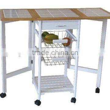 Wooden kitchen furniture trolley cart