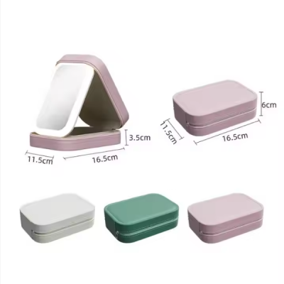 Portable LED Lighted Makeup Mirror With Multi-Functional Rechargeable Cosmetics Storage Case photo-5
