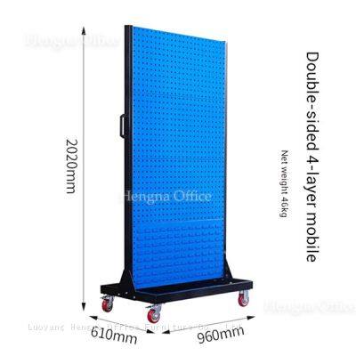 Rack d'outils pour matériel mobile avec roues, hauteur de 202 cm, planche à clous double face, bleu photo-1