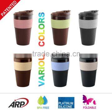 Innovative Patent Mug 12oz Collapsible Silicone Travel Cup Black Coffee Mug