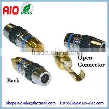 Premium RCA male plug Connector for 7mm Coaxial Cable, Blue Band, 24K Gold, Solder Type