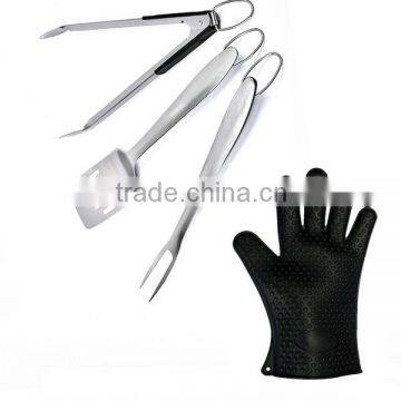 Hot sell 18/8 stainless steel 3 Piece Grilling Tools Set with Grill Glove                        
                                                Quality Choice