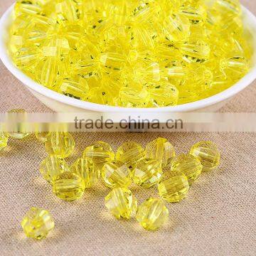 Yellow Color Wholesales 8mm to 20mm Stock Acrylic Clear Transparent Faceted Beads for Kids Girls Jewelry