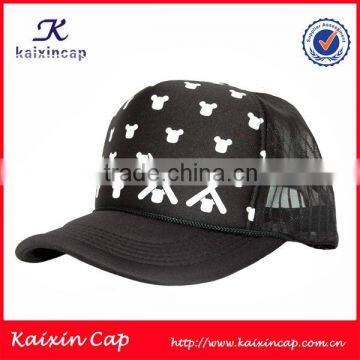 wholesale black printing curved bill trucker hat