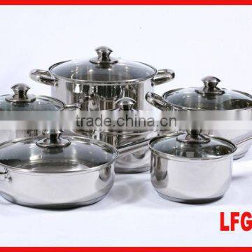 MSF 12pcs hot stainless steel cookware with brown glass lid