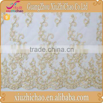 M0027A(6.1) Gold cord fashion wholesale mesh 100% polyester embroidered lace fabric for ladies clothing