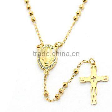 christian necklace gold jewelry 316l Stainless Steel necklace cross religious pendant silver color 3MM beads wholesale