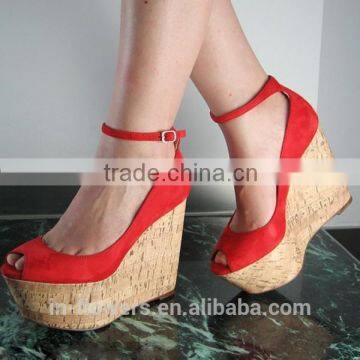 Ankle strap peep toe woman wedge sandals 2015