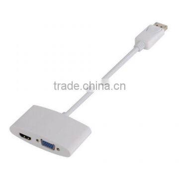 100% Brand New and High Quality DisplayPort DP To VGA HDMI Cable TV AV HDTV Adapter 2 in 1 Converter for PC Laptop