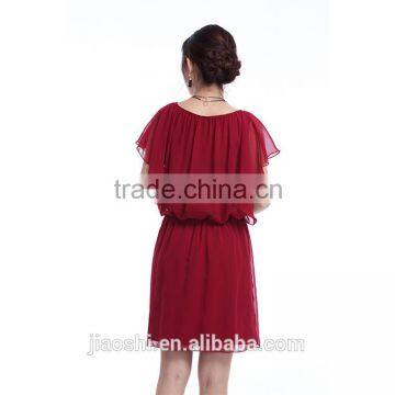 Latest Dress Designs Photos Short Sleeve Wine Color V-neck Sexy Plus Size Women Dress photo-6