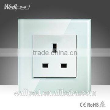 2015 China New Products Wallpad Luxury White Crystal Glass 3 Pin 13A UK Outlet Plug Power Wall Light Electric Switch Socket