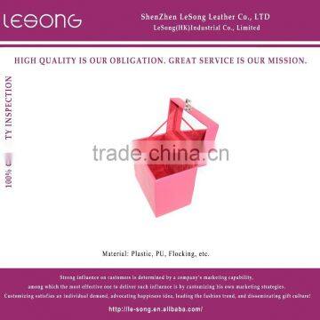 Elegant Pink Leather Cosmetic Storage Box Cases With Mirror