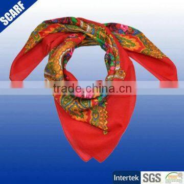 100% polyester red color silk screen printed squard scarf