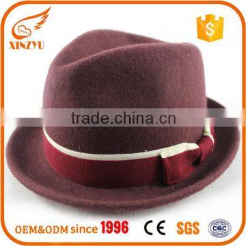 High quality mens dress felt top hats fancy wine men fedora hat with bow