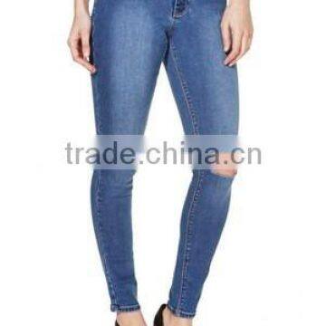 cheap wholesale women Mid Wash Ripped Knee Super Skinny Jeans                        
                                                Quality Choice