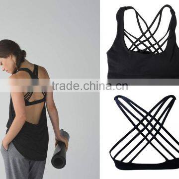 Cheap Sports Bra Sexy Strappy Backless Criss-Cross Solid Color Seam Free Sports Bra For Women