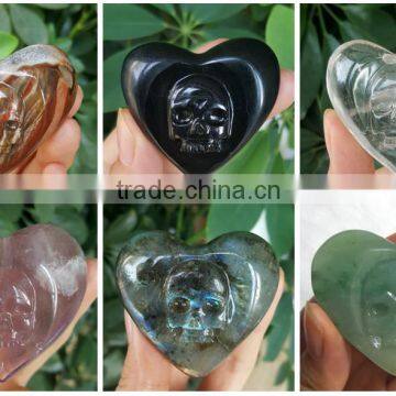 New Products Natural Quartz Crystal Heart Shaped Skull Carvings