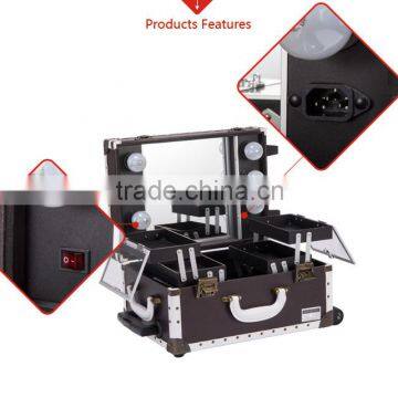 Professional Rolling Travel Trolley Train 6-lights Aluminum Cosmetic Case, Light Makeup Case, Cosmetic Case With Light photo-4