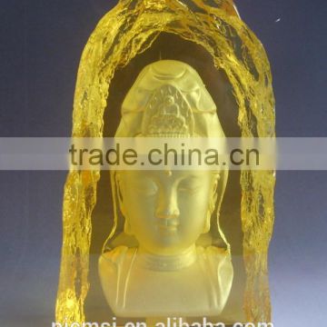 2015 hot sale engraved K9 Buddhism crystal iceberg for religion ,gold buddhism crystal