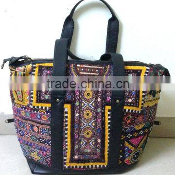 Elegant vintage banjara leather bag hand embroidered tote bag