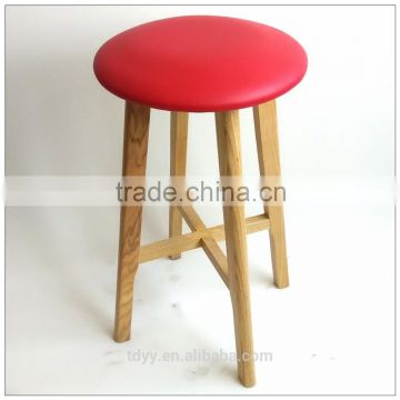 TDUK-02-1 QVB JIANDE TONGDA RED COLOR ASH WOOD FRAME NATURE PATING PU ROUND SEAT BARSTOOL BAR CHAIR