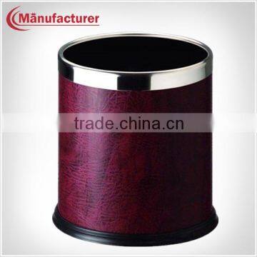 Hotel Guest Room Leather Trash Can/Waste Bin/Dustbin with Stainless Steel Ring