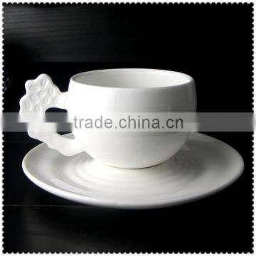 white ceramic football shape coffee cup set with special handle