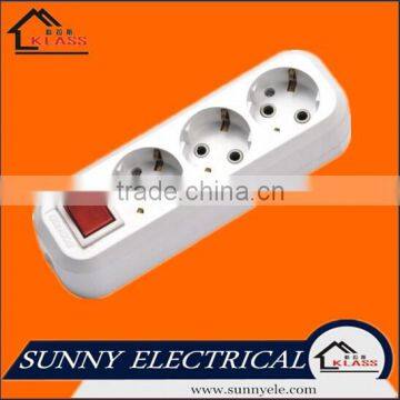 European style 3 gang electrical power extension socket with neon