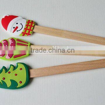 Christmas Silicone Spatula Scraper With Bamboo Handle For Xmas