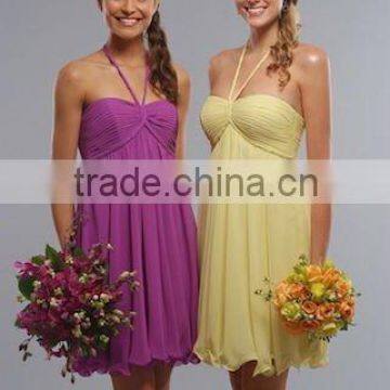 2011 yellow chiffon halter short style elegant cheap western bridesmaid dress M5061