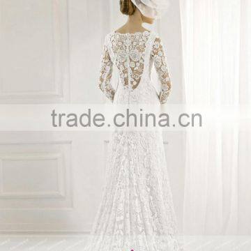 LC35 Elegant See Through Style Princess Lace Wedding Dress Long Sleeve Mermaid Floor Length Noiva Vestido De Noiva