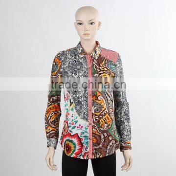 F5W11001 Wholesale Contast Panel Print Shirts For Women