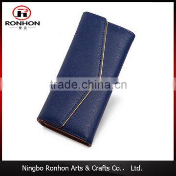 blue simple PU leather wallet for lady, button design hand wallet