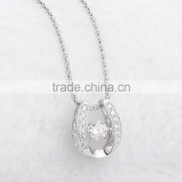 925 Sterling Silver Horse Shoe Shape Dancing Stone Pendant Necklace Jewelry SPG900W photo-5