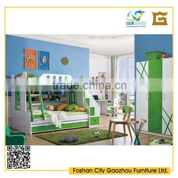 2016 latest children wood bedroom furniture sets with bunk bed in fresh young style green and white color