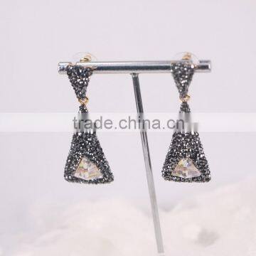 Triangle Shape Crystal Paved Jewelry Stud Earring, Setting Zircon Fashion Gold Earring