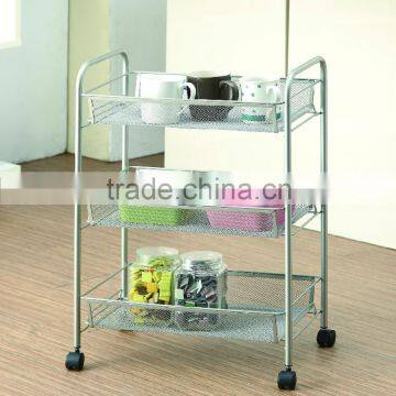 3 Tier Mesh Storage Cart Mobile Food Cart Wheels Kitchen Furniture