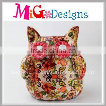 Flowers Pattern Ceramic Owl Piggy Bank Wholesale