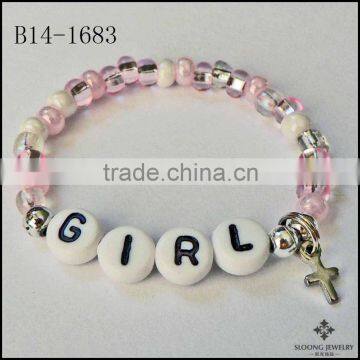 Good Promotion Girls Beads Pink Pearl and Silver Bracelet Personalized Name Bracelet Cross Charm Bracelet Jewelry