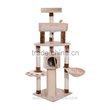 Pawhut 57" Beige/Brown Cat Tree Scratching Post Tower