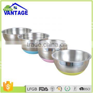 Grey color coating stainless steel salad bowl with red silicon bottom