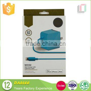 Factory price embossing uv custom logo printed mobile phone charger packaging design