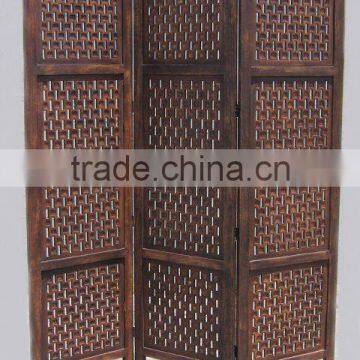 Sheesham Carved 4 Pannel Wooden Screen Room Divider Antique Finish