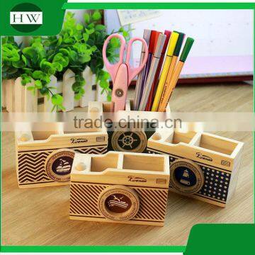 multipurpose wooden cartoon camera penholder storage pen container case box holder