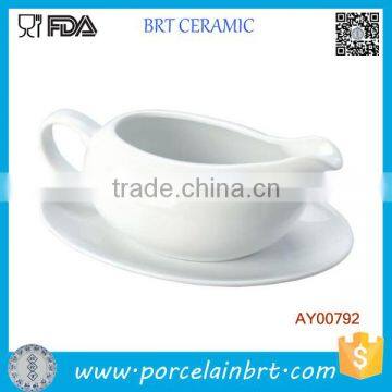 White Ceramic Gravy Boat with Saucer